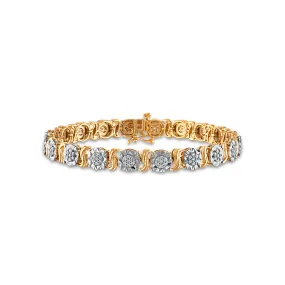 1 CTW Diamond Flower Tennis 7.25-inch Bracelet in Gold Plated Sterling Silver