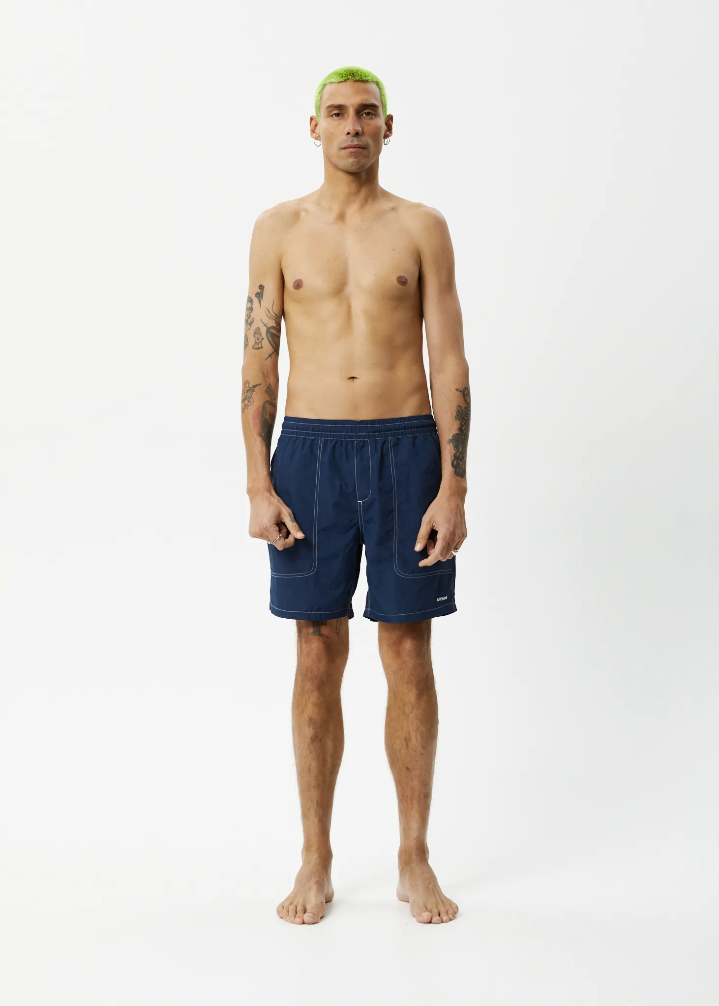 AFENDS Mens Baywatch - Swim Shorts 18" - Navy