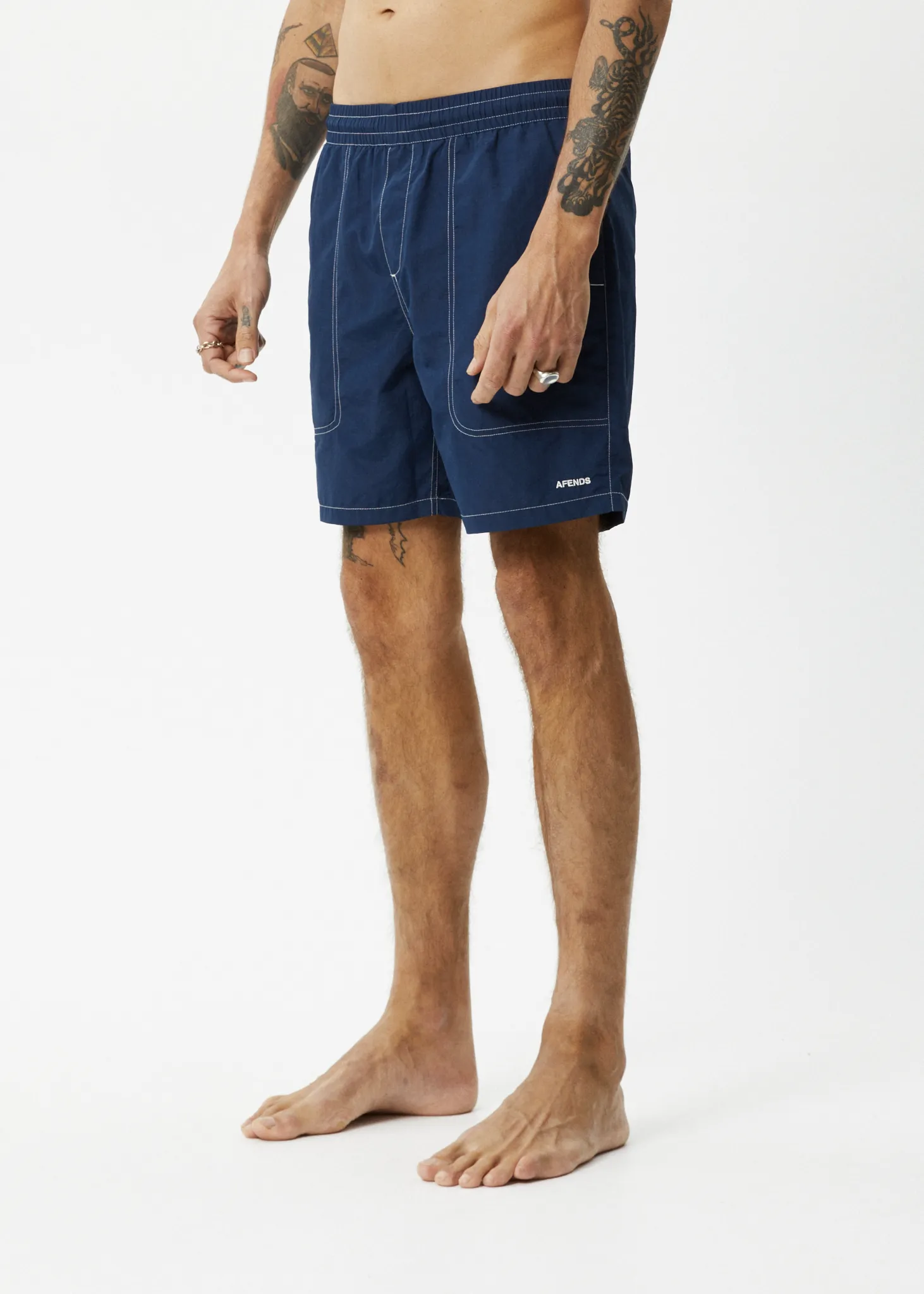 AFENDS Mens Baywatch - Swim Shorts 18" - Navy