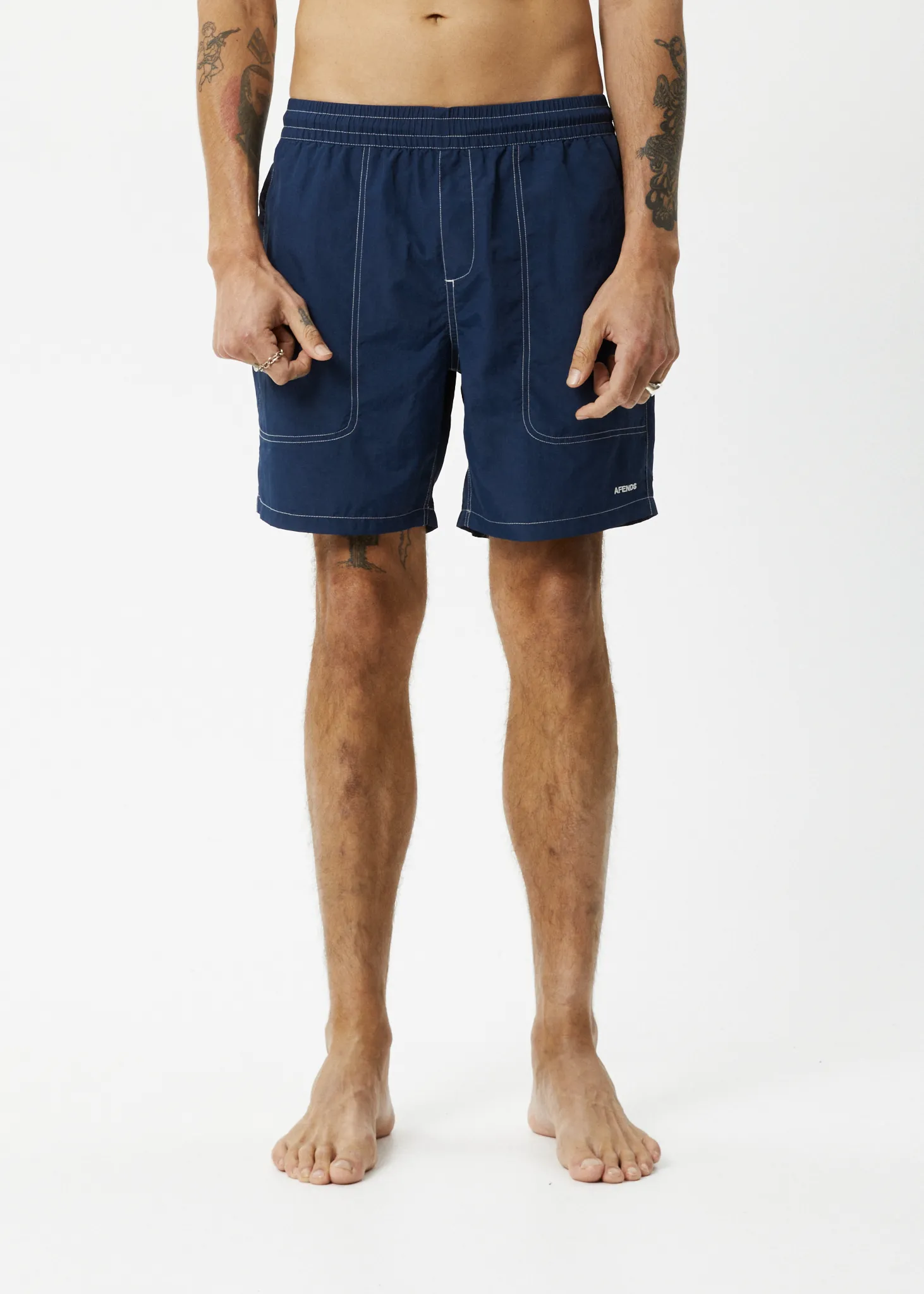 AFENDS Mens Baywatch - Swim Shorts 18" - Navy