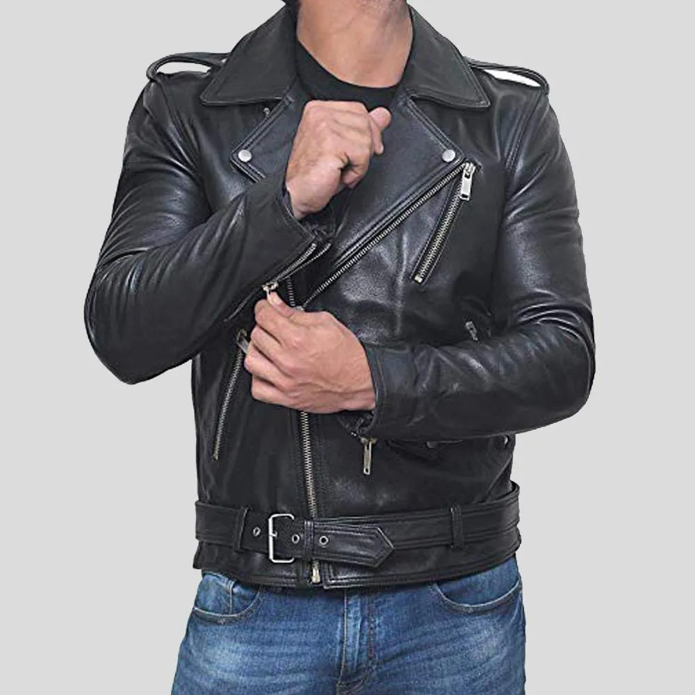 Alec Black Biker Leather Jacket