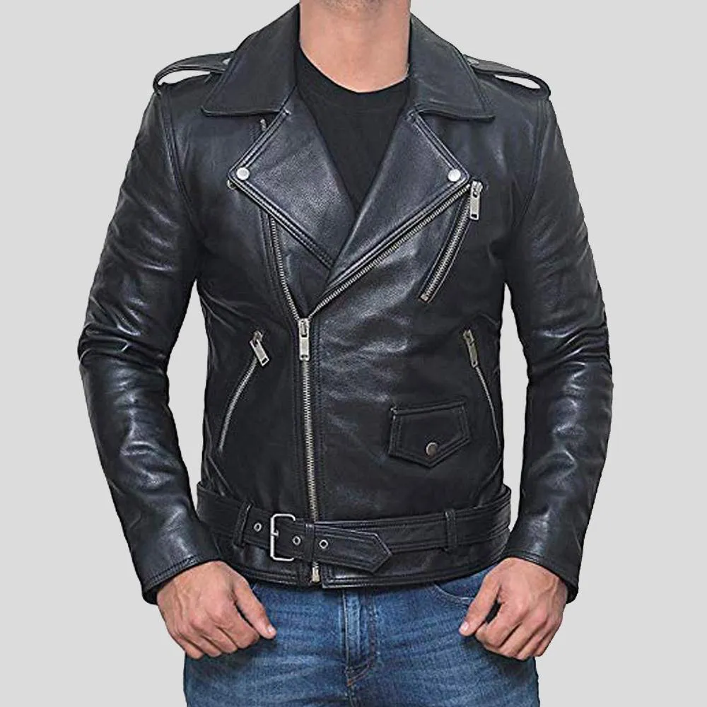 Alec Black Biker Leather Jacket