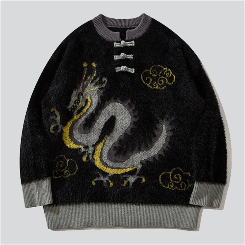 Ancient Dragon Cloud Pattern Fluffy Sweater