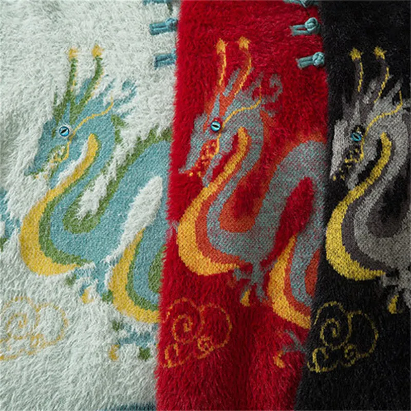 Ancient Dragon Cloud Pattern Fluffy Sweater