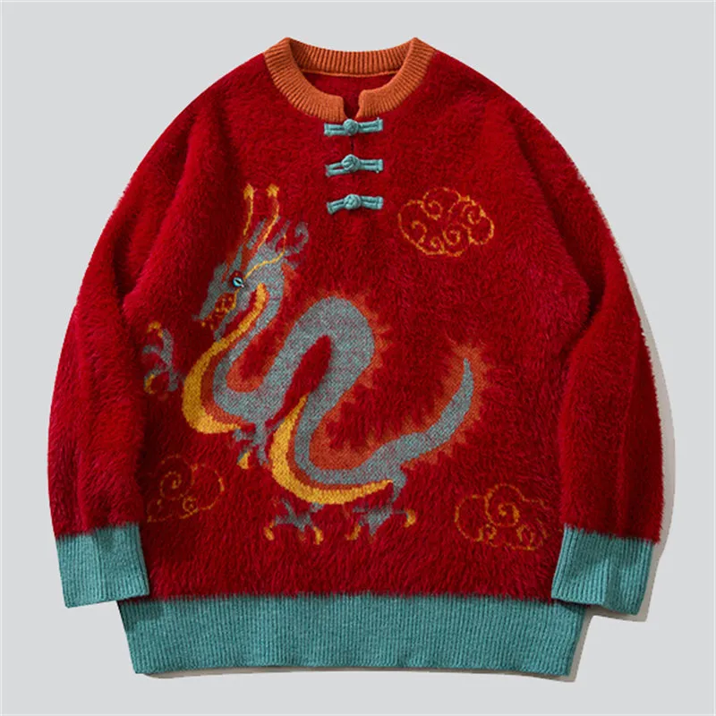 Ancient Dragon Cloud Pattern Fluffy Sweater