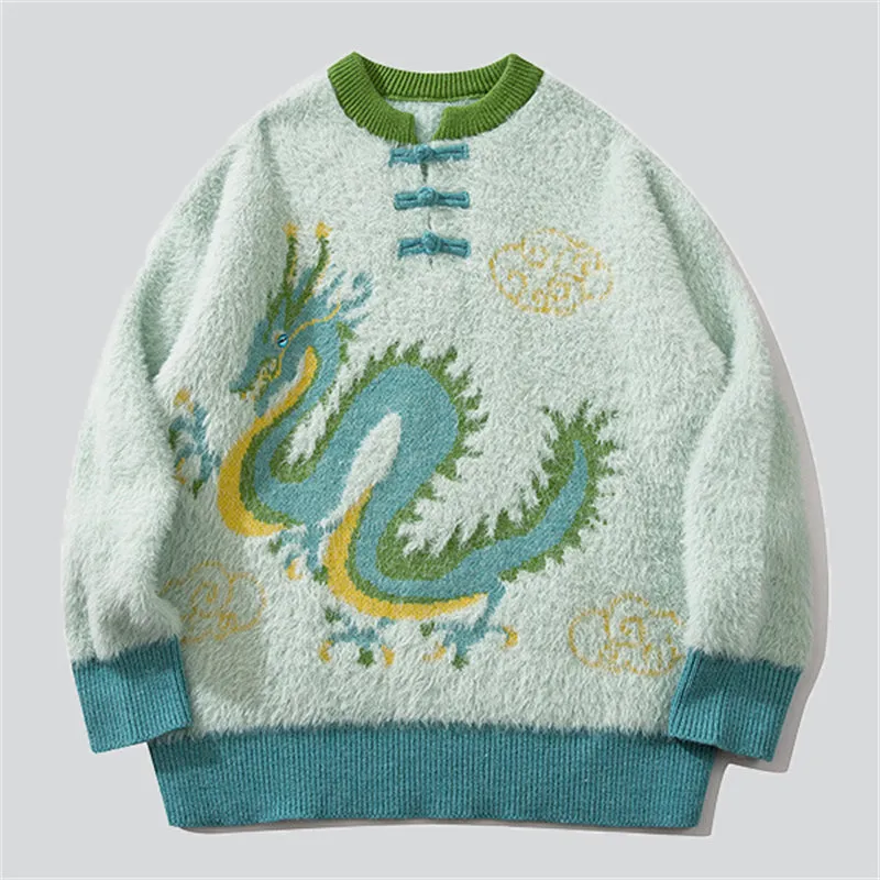 Ancient Dragon Cloud Pattern Fluffy Sweater