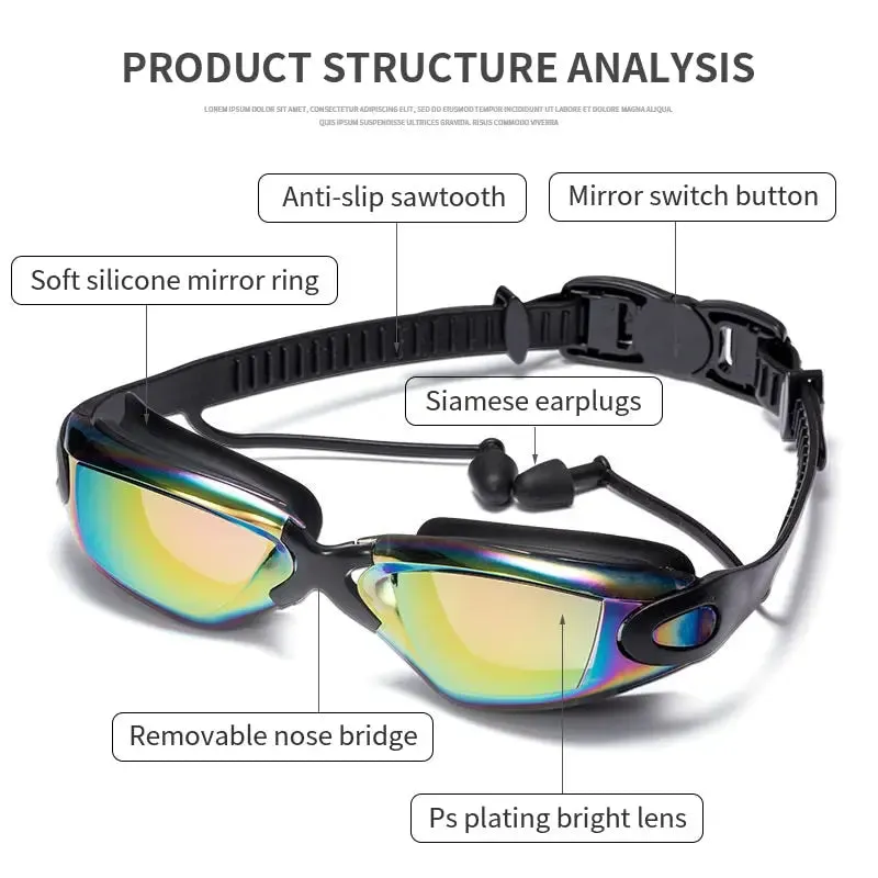 AquaComfort Pro Swimming Goggles with Earplugs and Nose Clip - Professional Swimming Goggles