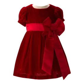 Baby Girl Crushed Velvet Bow Dress, Red