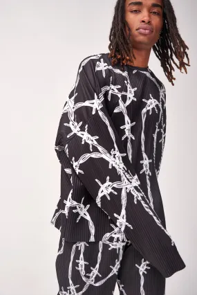 Barbed Wire Printed Pleated Sweatshirt