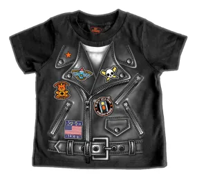 Biker Jacket design Kids T Shirt in Black