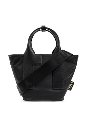 BLACK NYLON LEATHER SHOULDER BAG