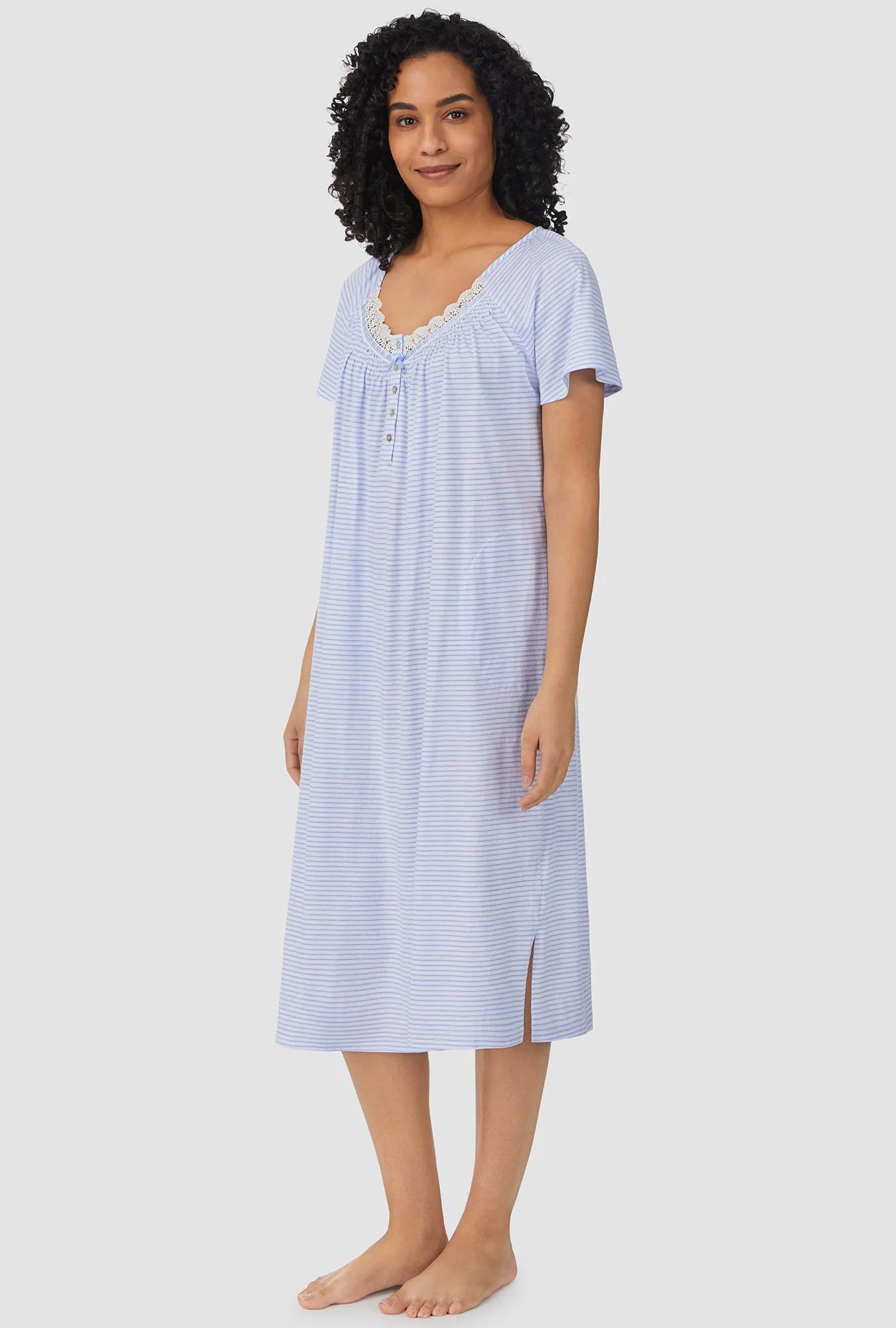 Blue Horizontal Stripe Short Sleeve Nightgown