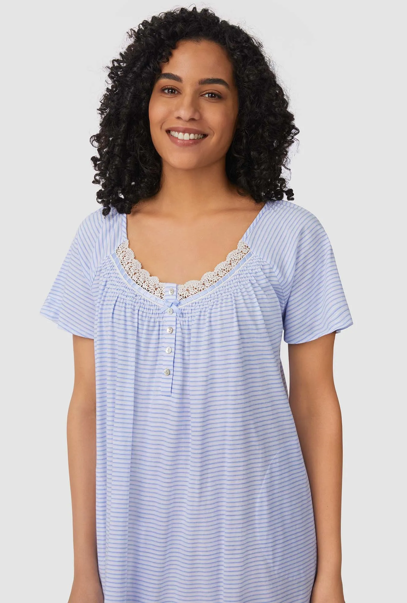 Blue Horizontal Stripe Short Sleeve Nightgown