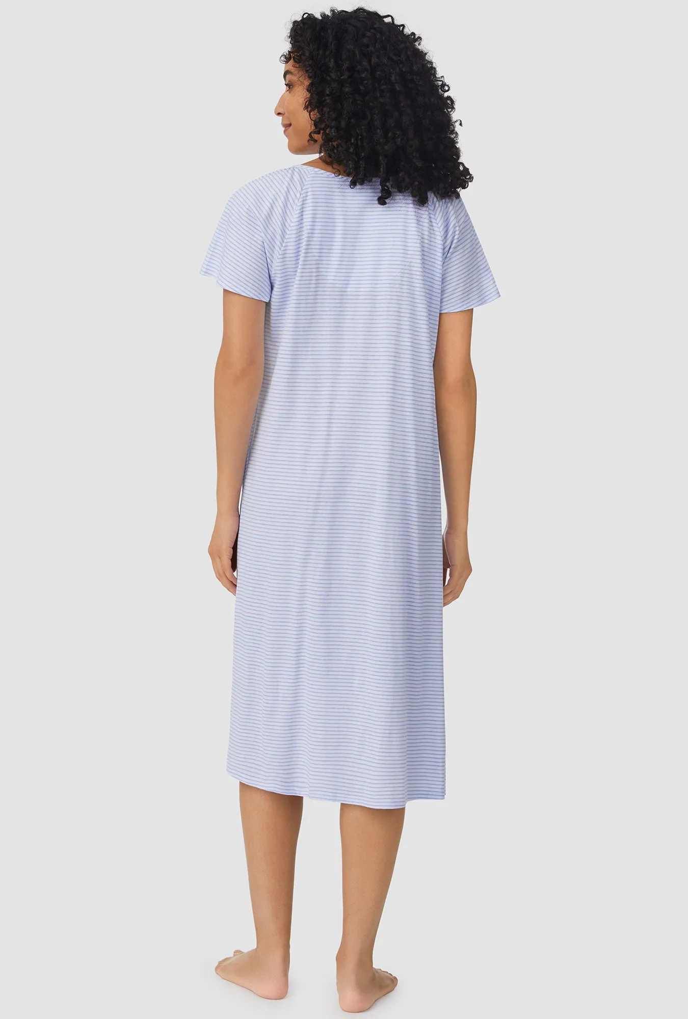 Blue Horizontal Stripe Short Sleeve Nightgown