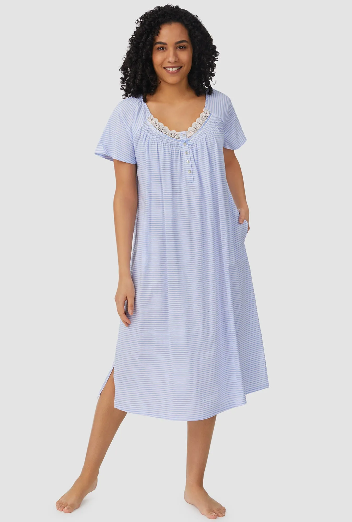 Blue Horizontal Stripe Short Sleeve Nightgown