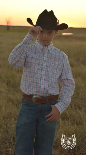 Boys' Tough Enough To Wear Pink Long Sleeve Pink/Blue Shirt