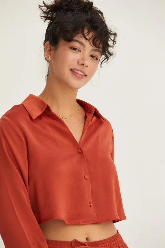 Button-Down Silky Cropped Shirt