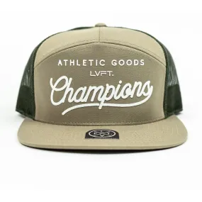 Champions 7 Panel Snapback- Khaki / Olive Green