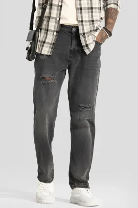 Charcoal Grey Distressed Relaxed Fit Jeans