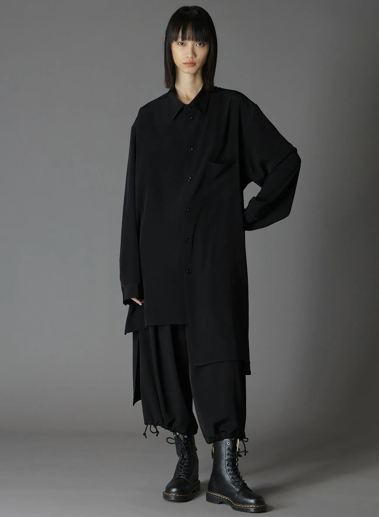 CREPE DE CHINE LEFT DRAPED SHIRT