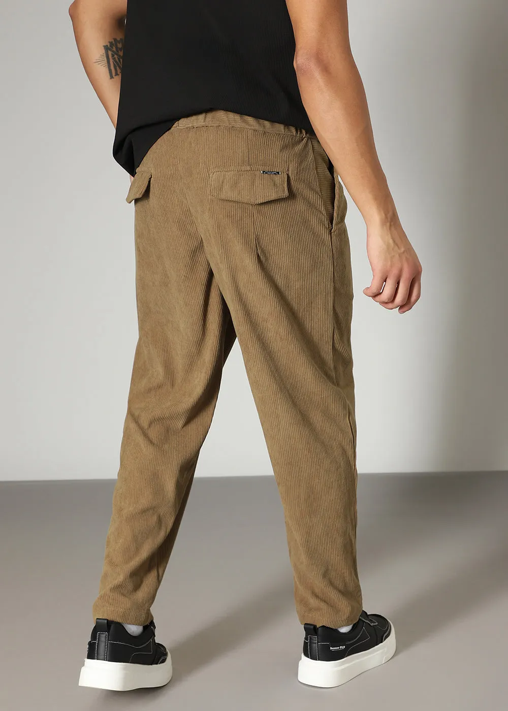 Dark Beige Drawstring Corduroy Pant