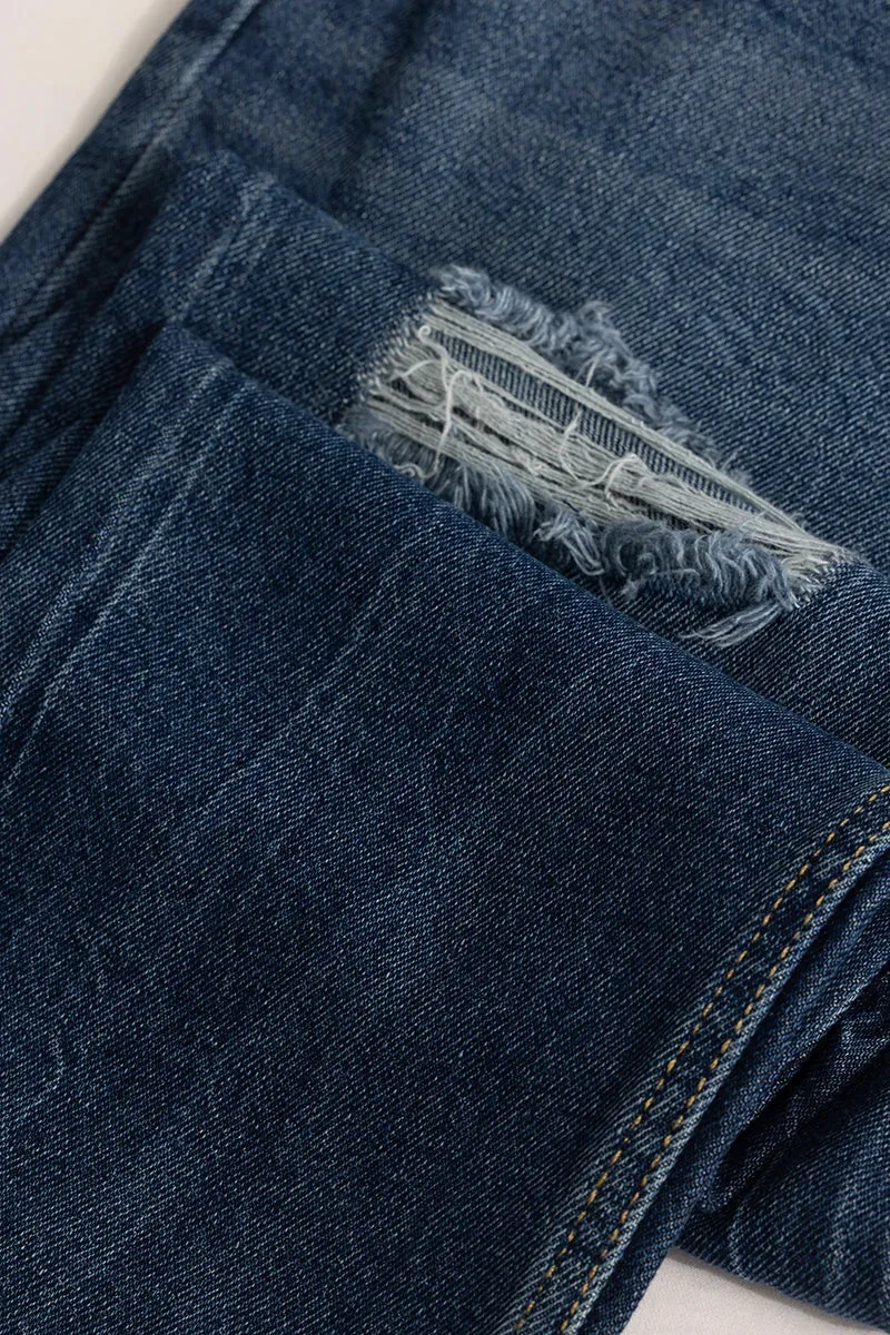 Dark Blue Distressed Baggy Fit Jeans