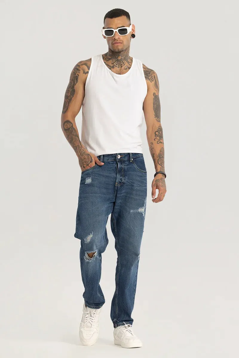 Dark Blue Distressed Baggy Fit Jeans