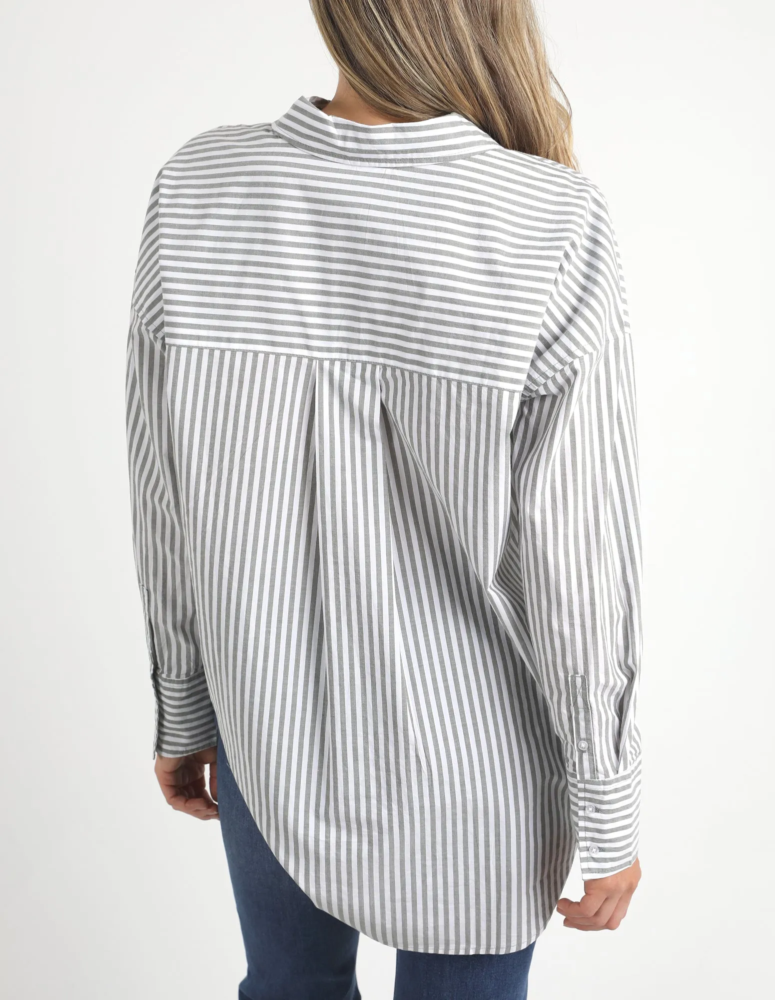 Delia Stripe Shirt Khaki/White Stripe