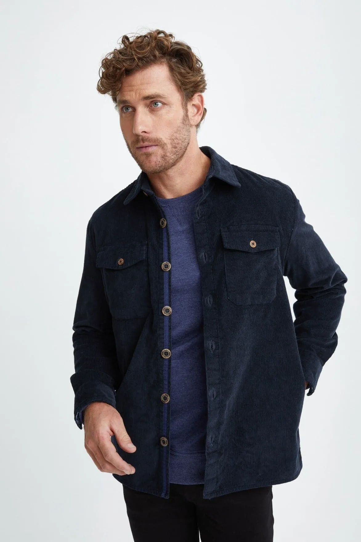 Denim Blue Brushed Corduroy Overshirt