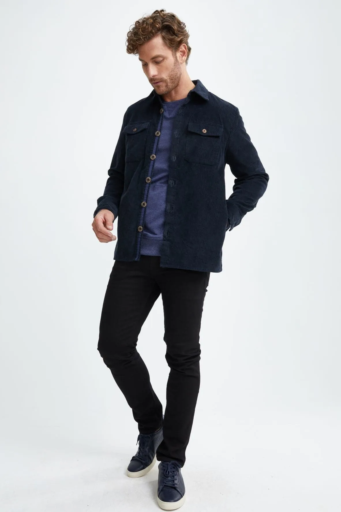 Denim Blue Brushed Corduroy Overshirt