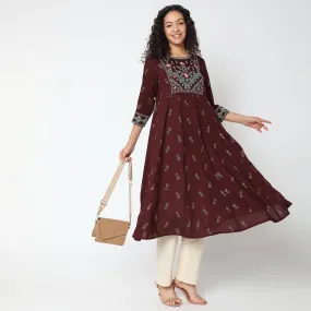 Flare Fit Embroidered Kurta