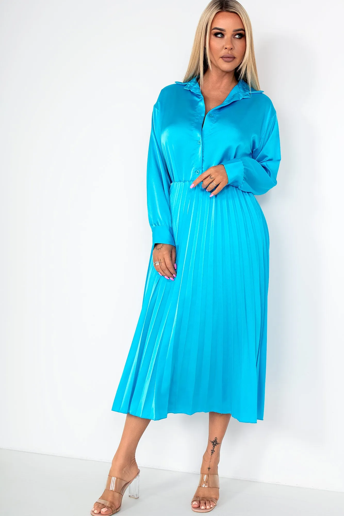 Glinda Aqua Blue Satin Co Ord