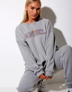 Glo Sweatshirt in Greymarl 'Angel' Embro in Burgundy