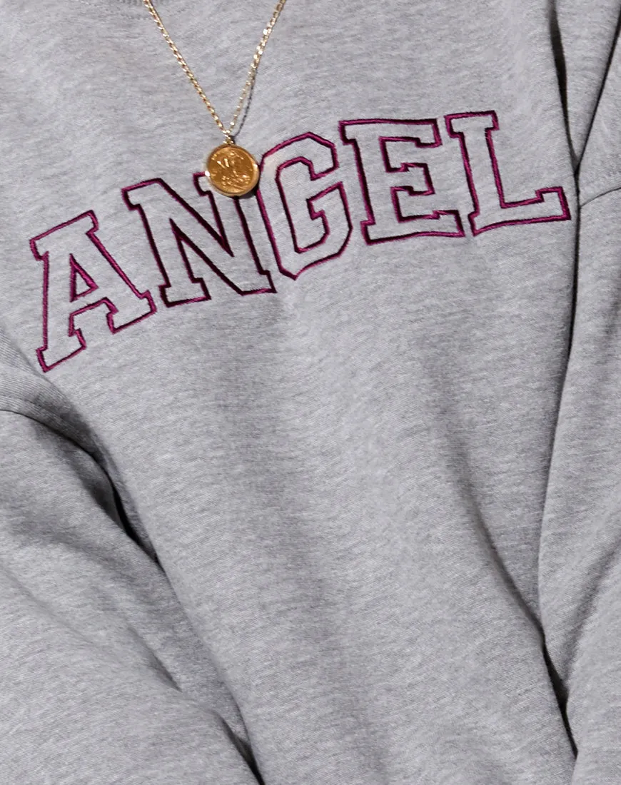 Glo Sweatshirt in Greymarl 'Angel' Embro in Burgundy