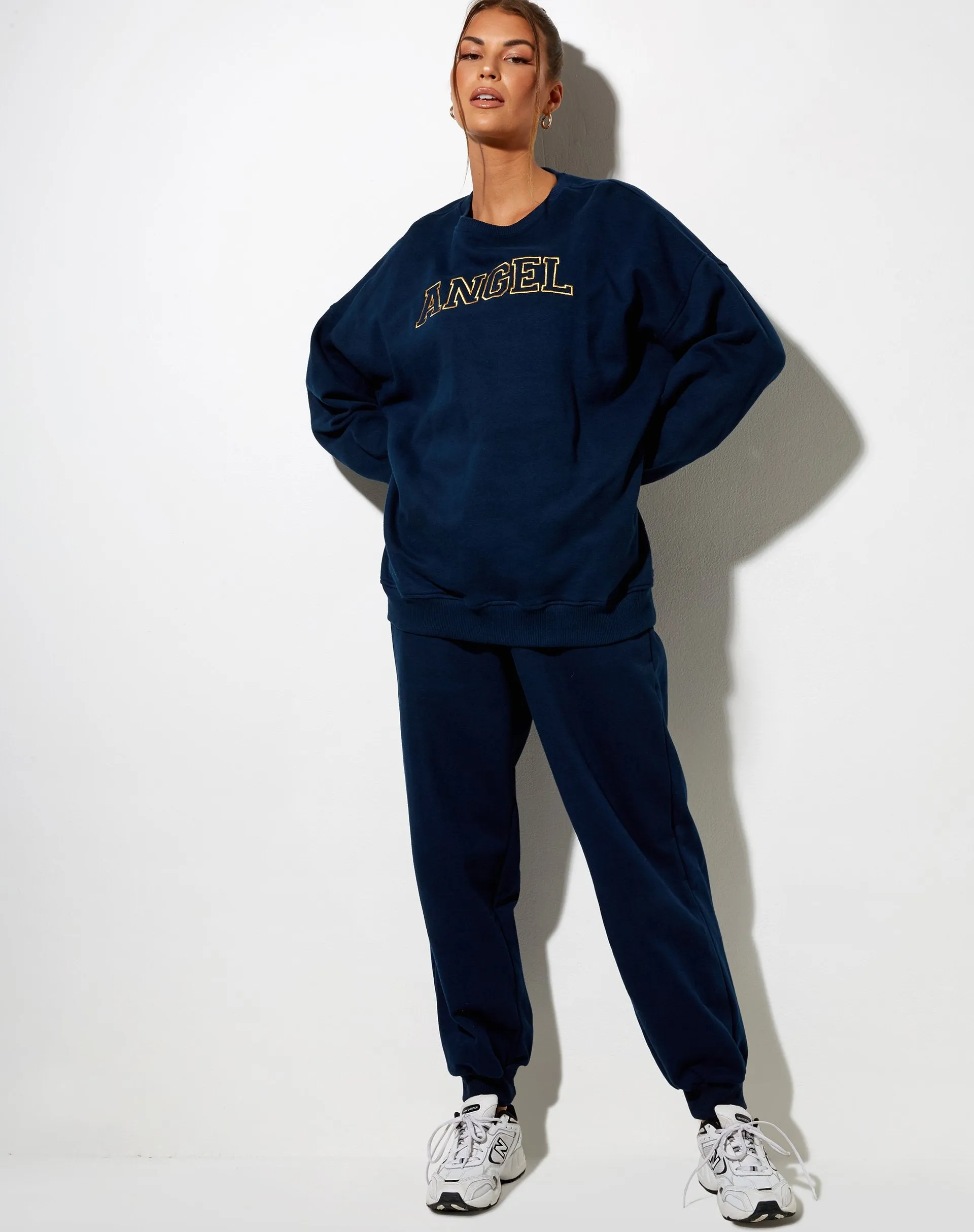 Glo Sweatshirt in Navy 'Angel' Embro in Yellow