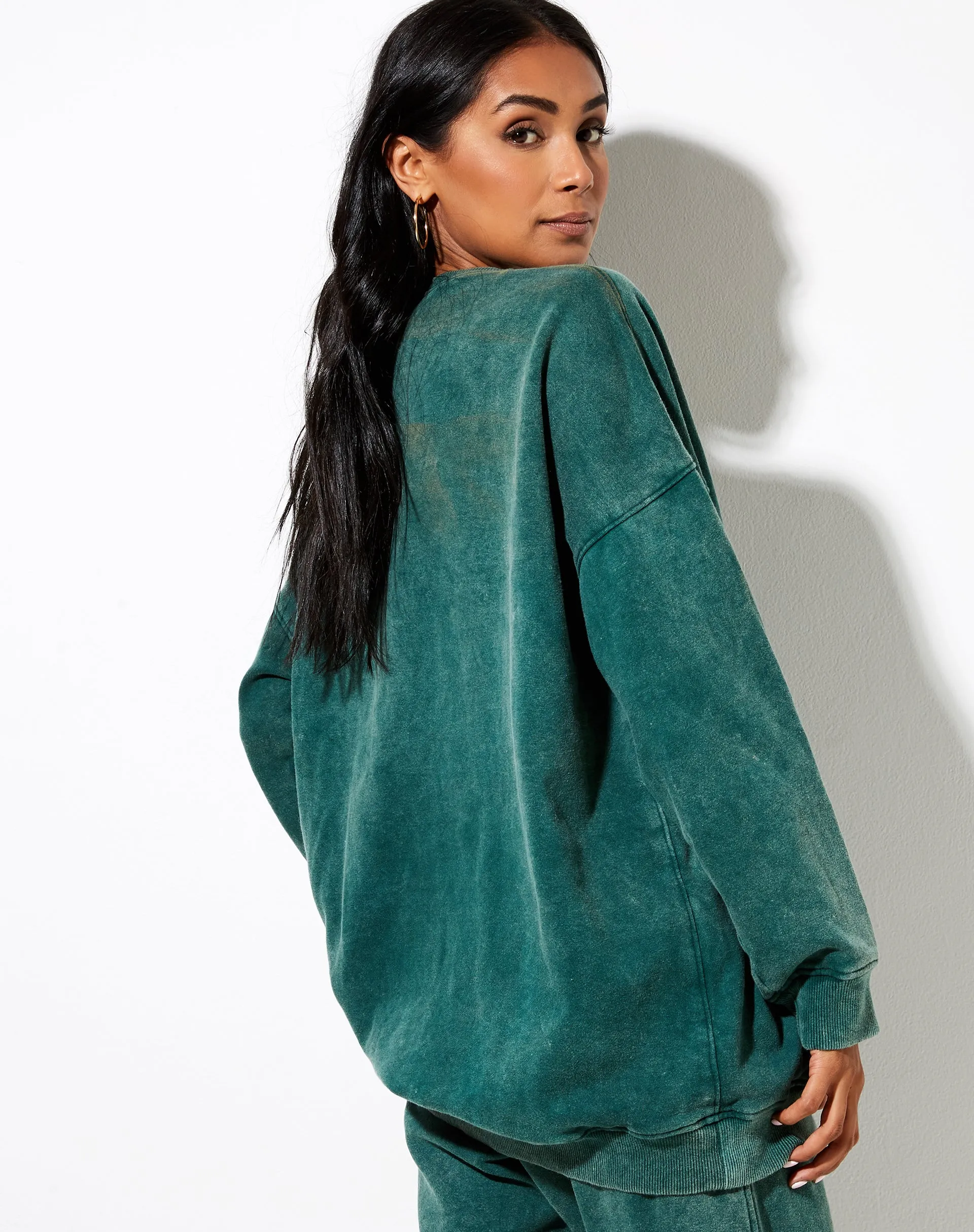 Glo Sweatshirt in Washed Green 'Angel Energy' Cherub Embro