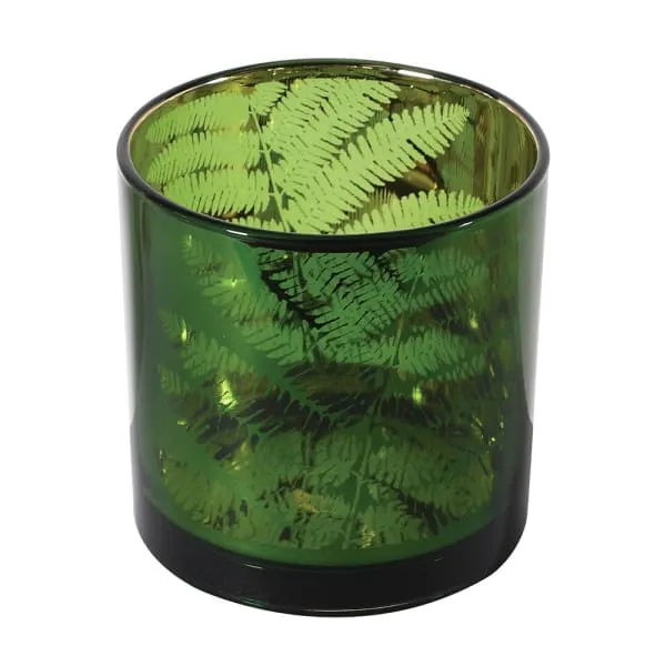 Green Glass Fern Candle Holder