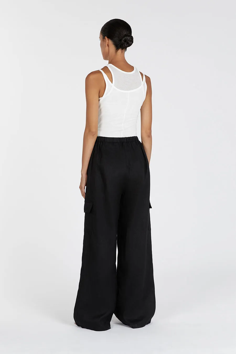 INGRID BLACK LINEN CARGO PANT