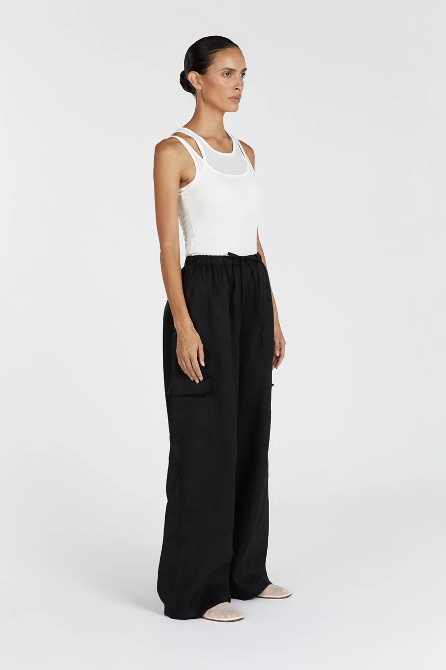 INGRID BLACK LINEN CARGO PANT