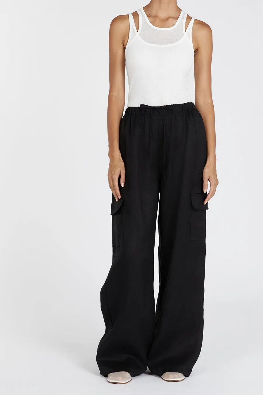 INGRID BLACK LINEN CARGO PANT