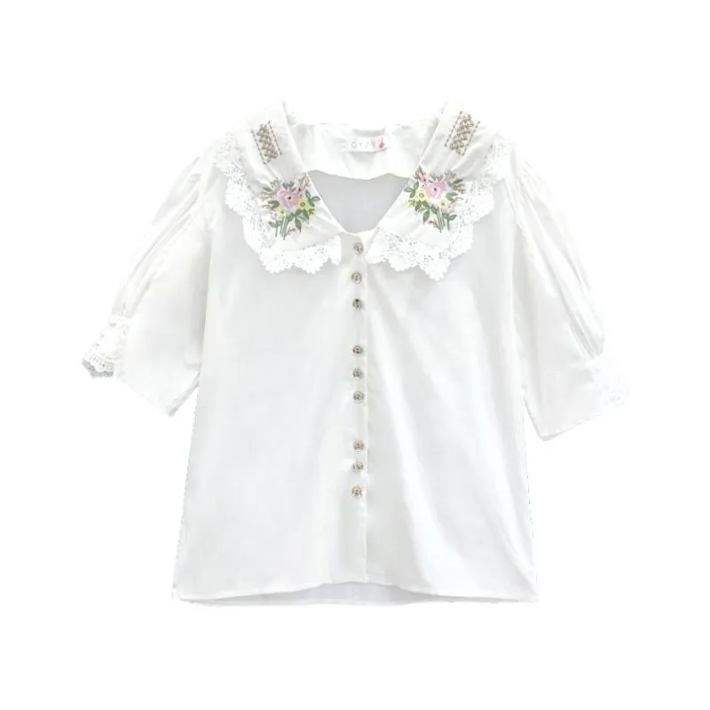 Kawaii Embroidered Flare Sleeved Shirt