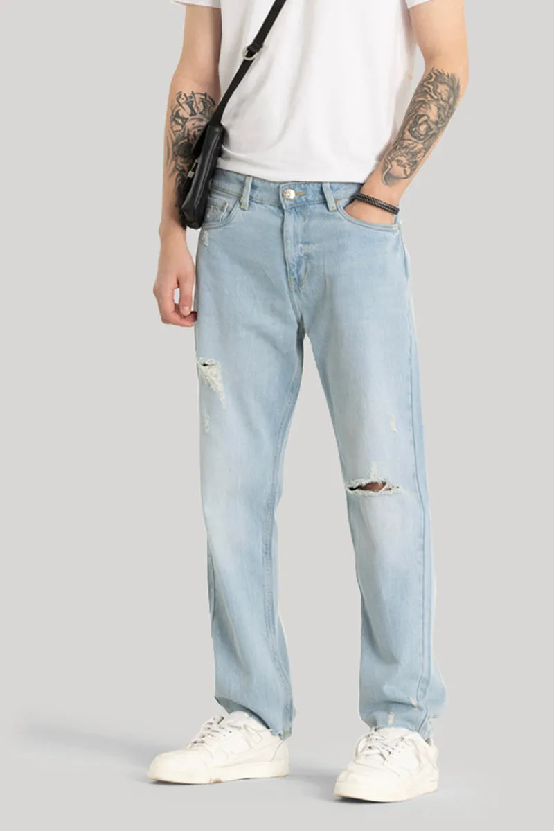 Light Blue Distressed Relaxed Fit Jeans