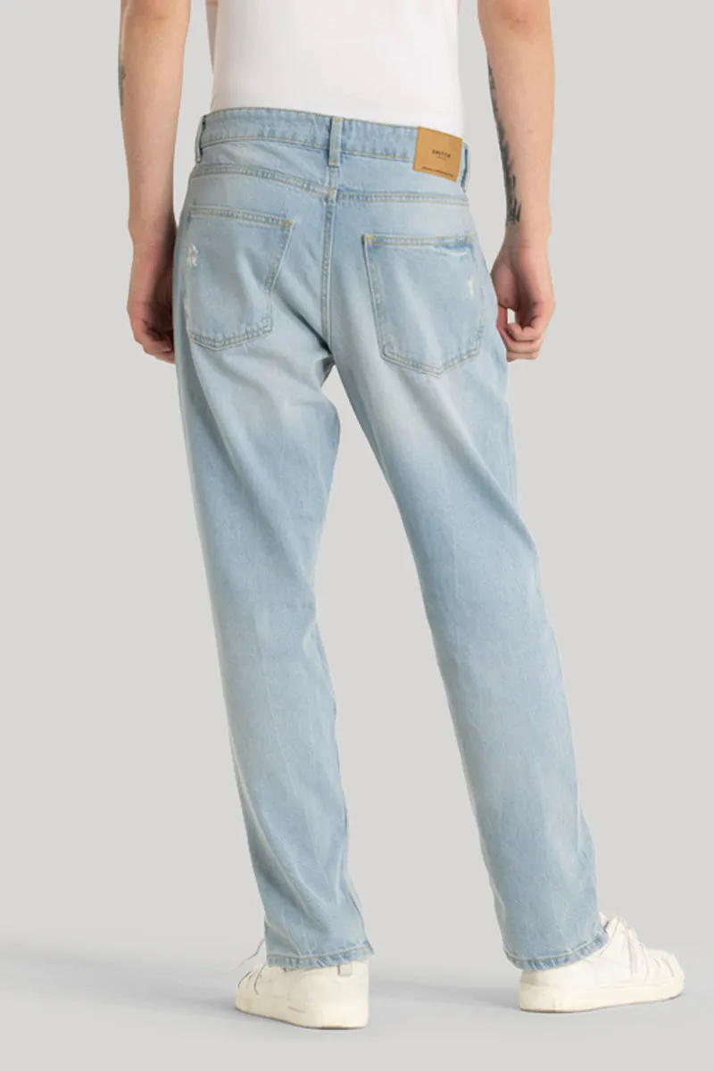 Light Blue Distressed Relaxed Fit Jeans