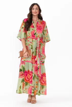 Lyn Green Floral Tie Dress