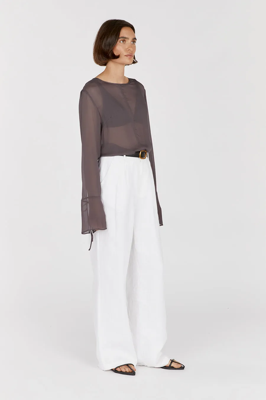 MARI EGGPLANT SHEER LONG SLEEVE TOP