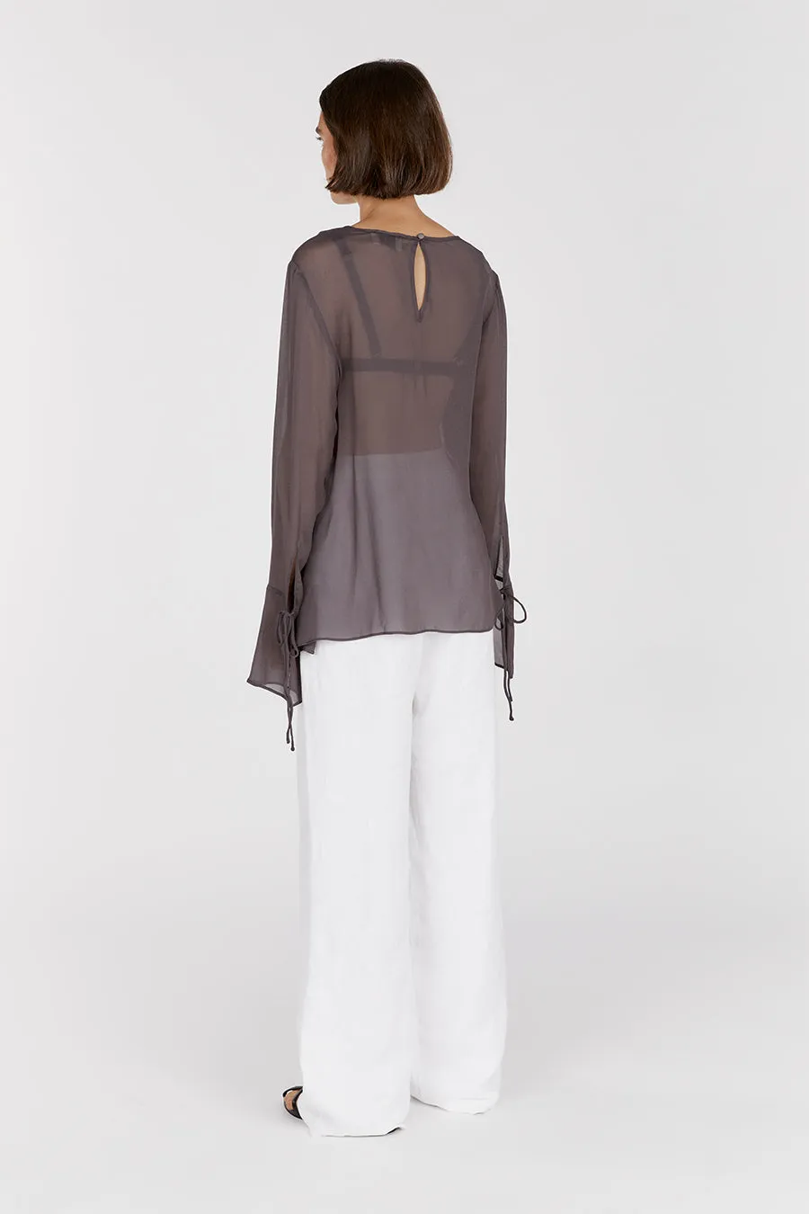 MARI EGGPLANT SHEER LONG SLEEVE TOP