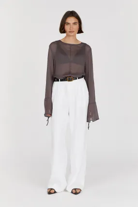 MARI EGGPLANT SHEER LONG SLEEVE TOP