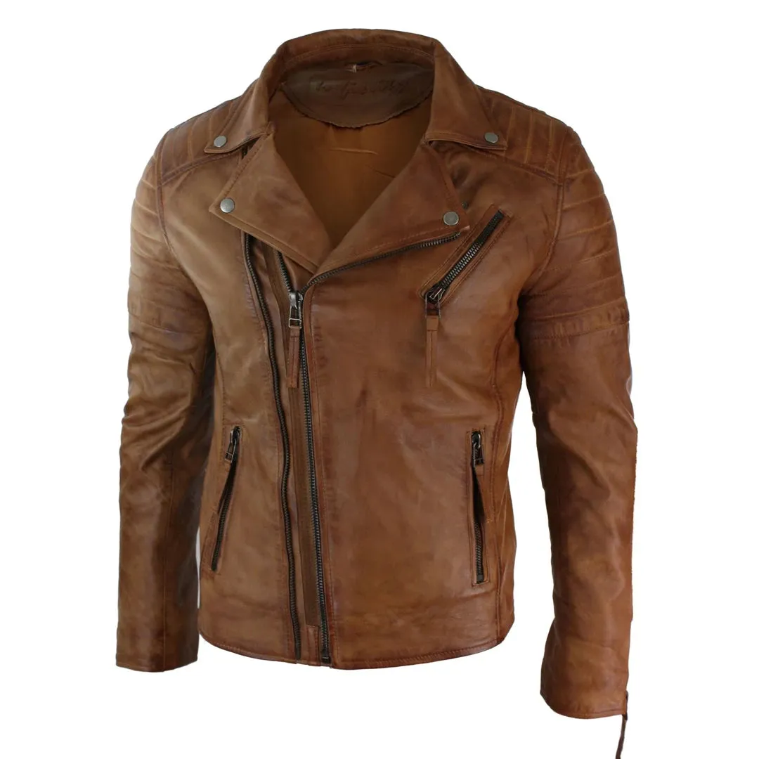 Men's Cross Zip Brando Leather Biker Jacket