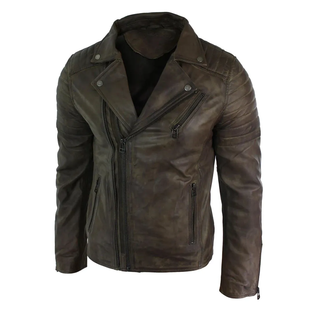 Men's Cross Zip Brando Leather Biker Jacket