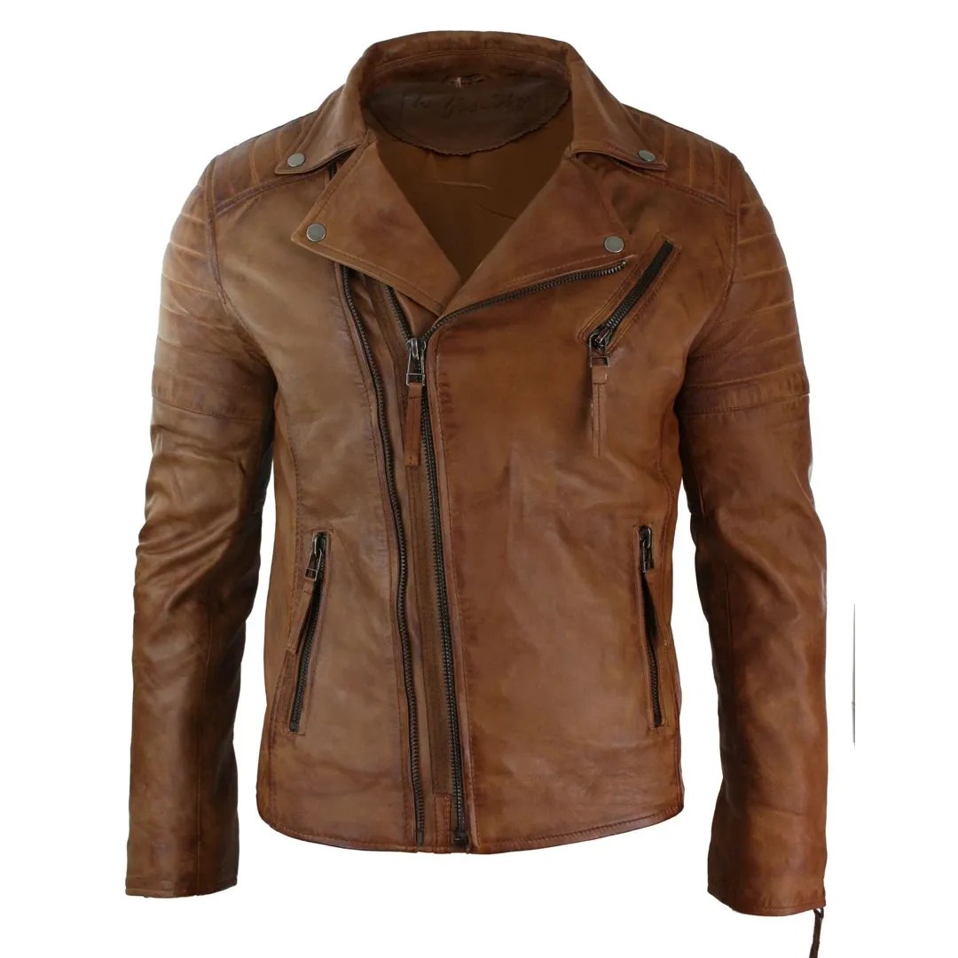 Men's Cross Zip Brando Leather Biker Jacket